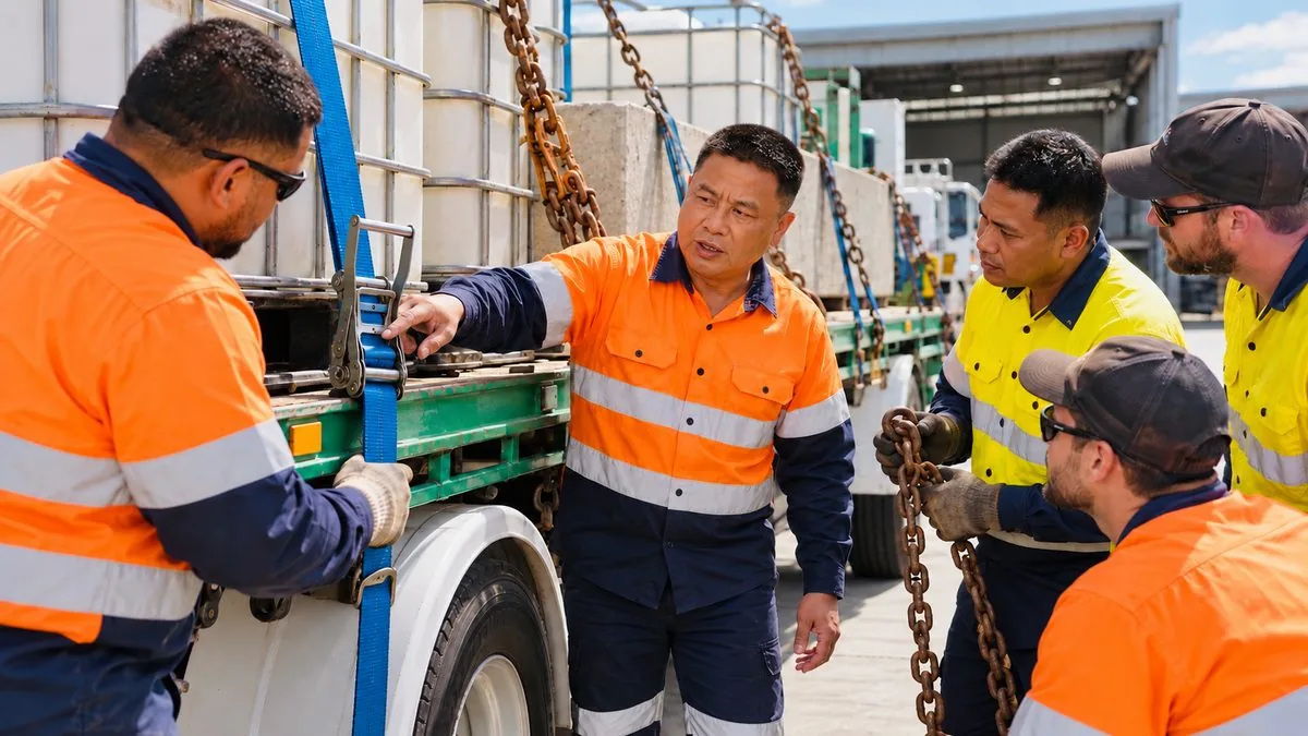 Tommy teaching load restraint to drivers
